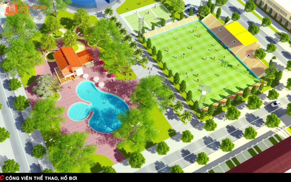 Phối cảnh công viên thể thao, hồ bơi Dự án Khu nhà ở Bình Mỹ 2
